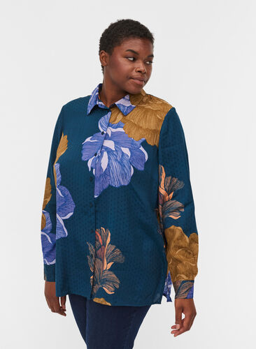 Long-sleeved, floral viscose shirt, Reflecting Pond AOP, Model image number 0