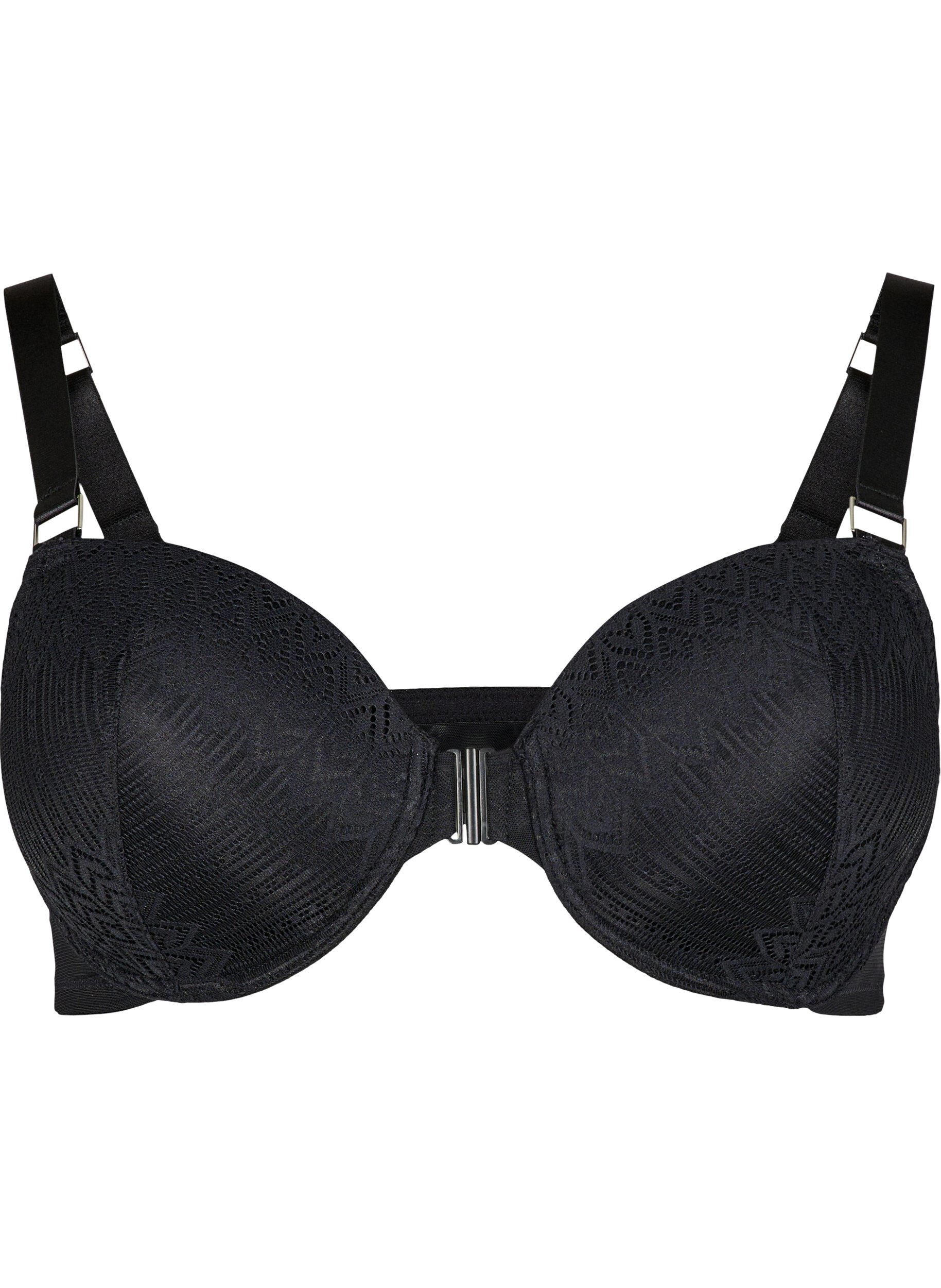 Zizzifashion Moulded bra with lace and front closure, Black, Packshot image number 0