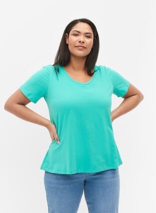 Basic plain cotton t-shirt, Aqua Green, Model image number 0