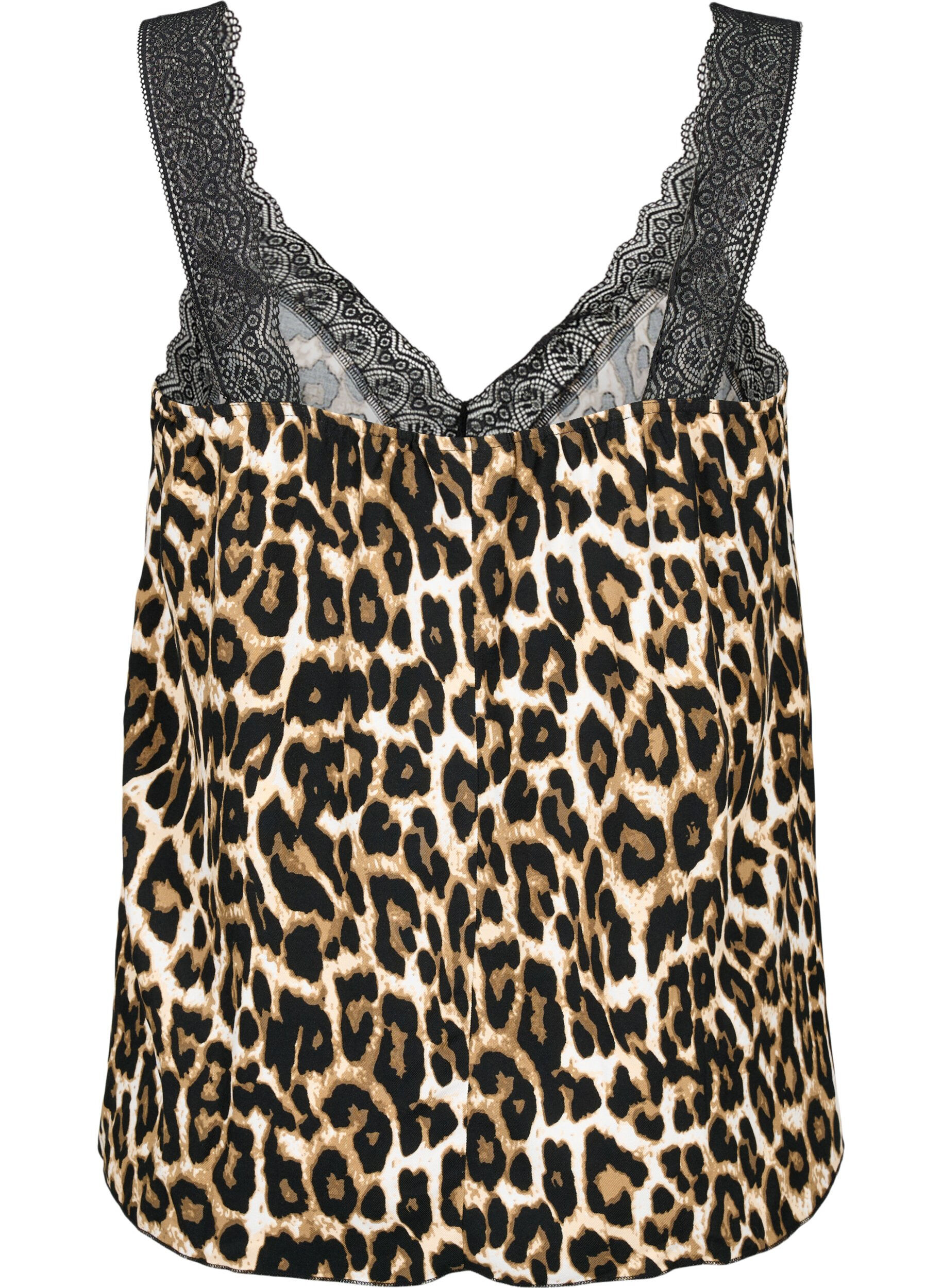 Zizzifashion Top with lace in viscose, Leopard, Packshot image number 1