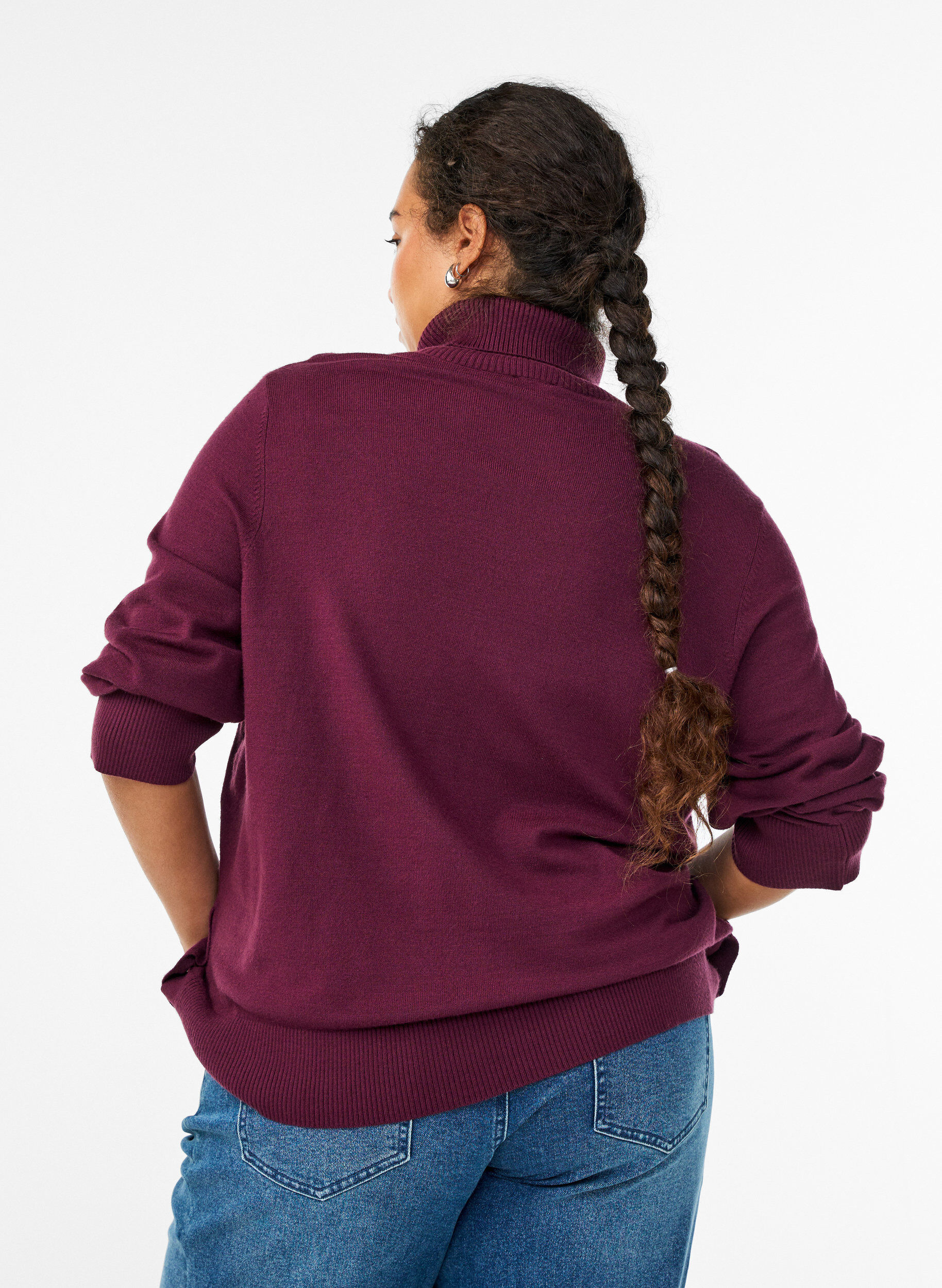 Zizzifashion Knitted blouse with turtleneck and side buttons, Dark Bordeaux, Model image number 2
