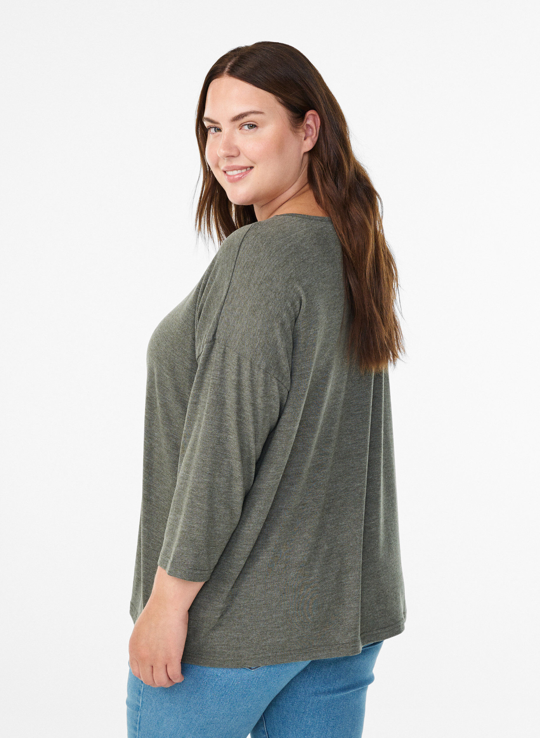 Zizzifashion Jersey blouse with 3/4 sleeves, Green, Model image number 2