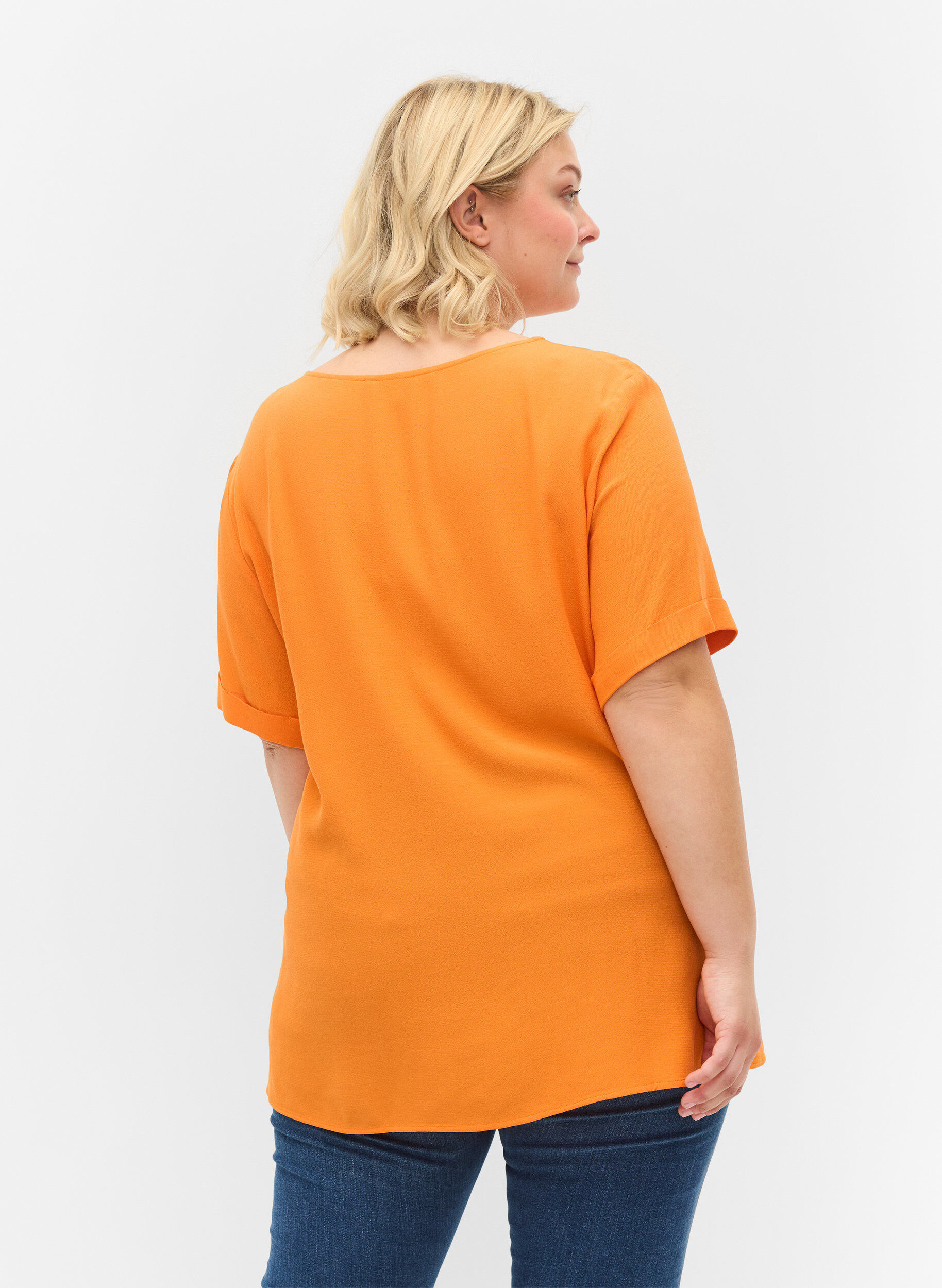 Zizzifashion Short-sleeved viscose blouse, Orange Peel, Model image number 1