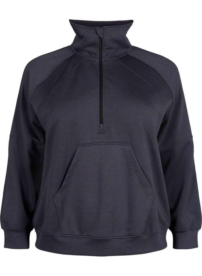 Sporty sweatshirt with high neck and zip, Asphalt, Packshot image number 0