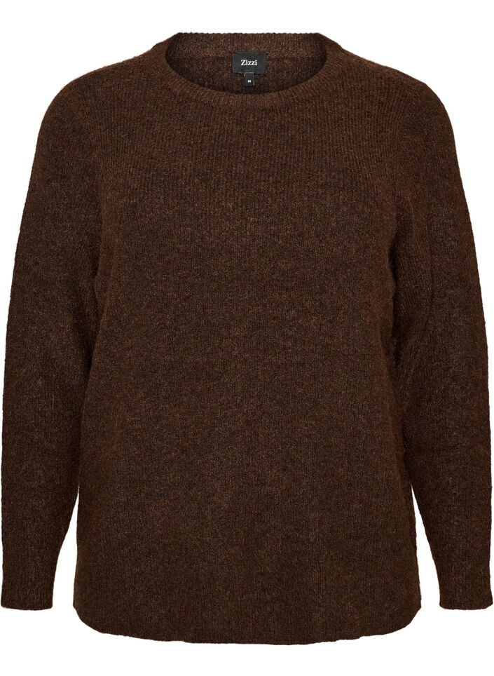 Melange knit blouse with round neck, Brown, Packshot image number 0