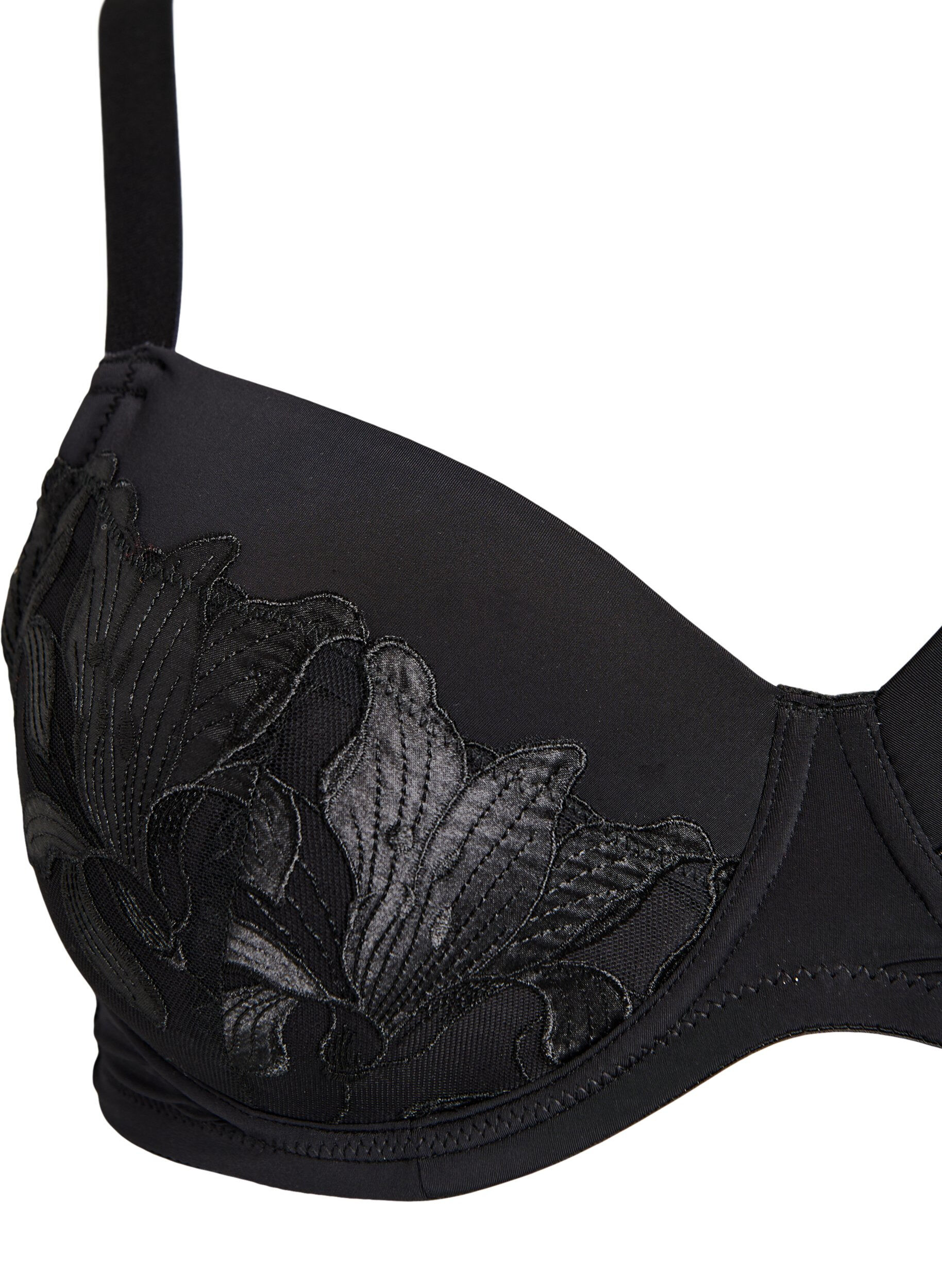 Zizzifashion Padded bra with embroidered floral detail, Black, Packshot image number 2