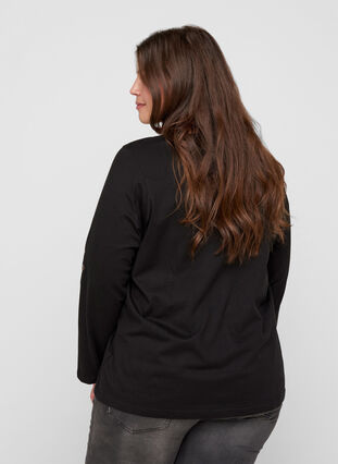 Cotton blouse with a zip detail, Black, Model image number 1