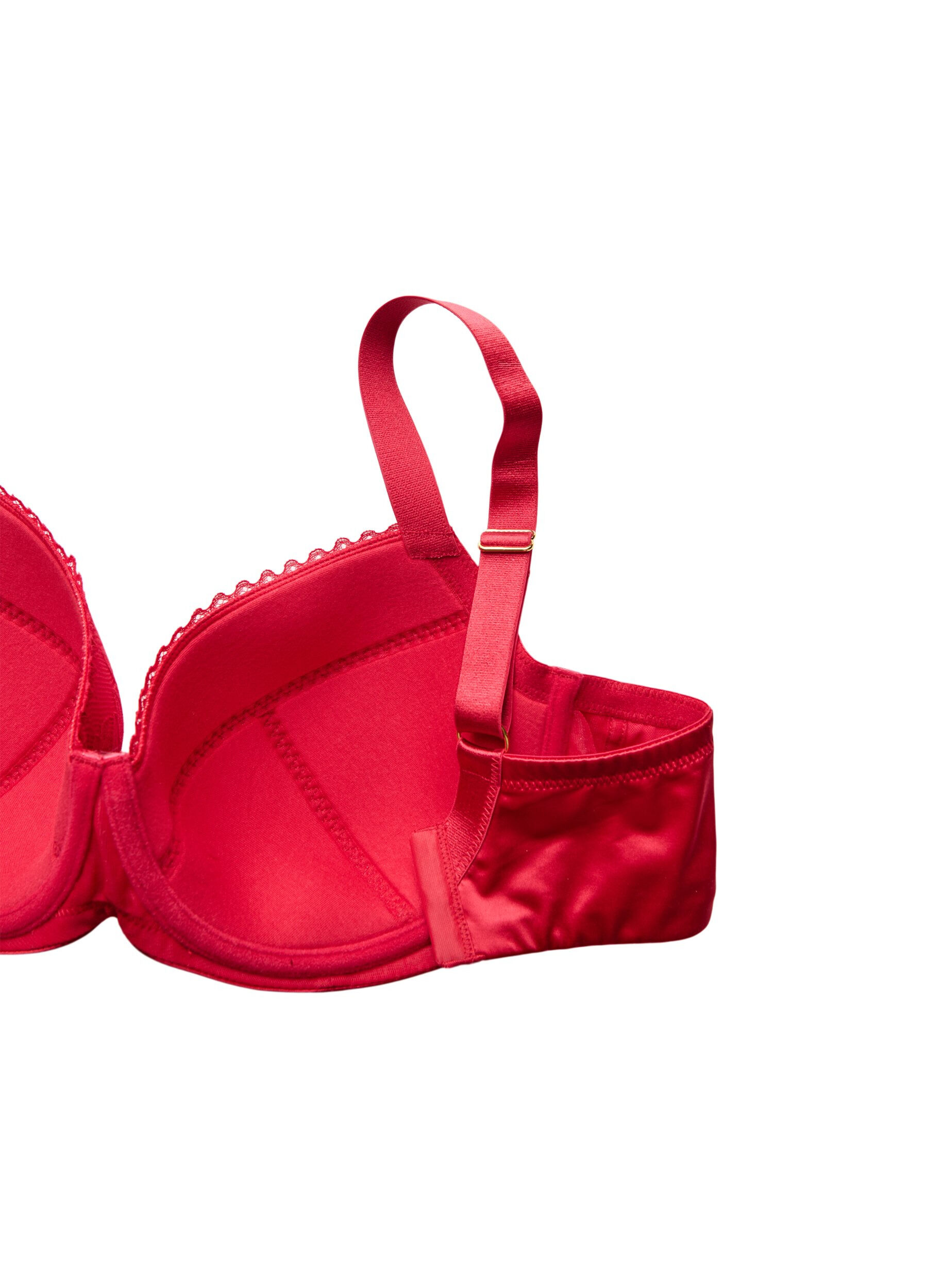 Zizzifashion Padded bra with shiny microfibre and lace cups, Red, Packshot image number 3