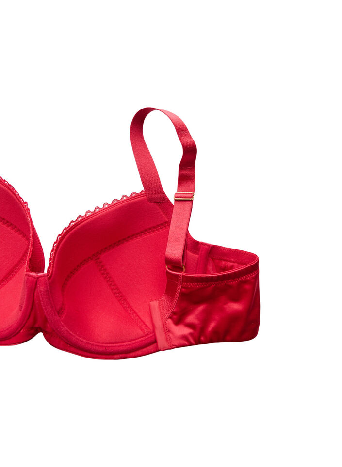 Padded bra with shiny microfibre and lace cups, Red, Packshot image number 3