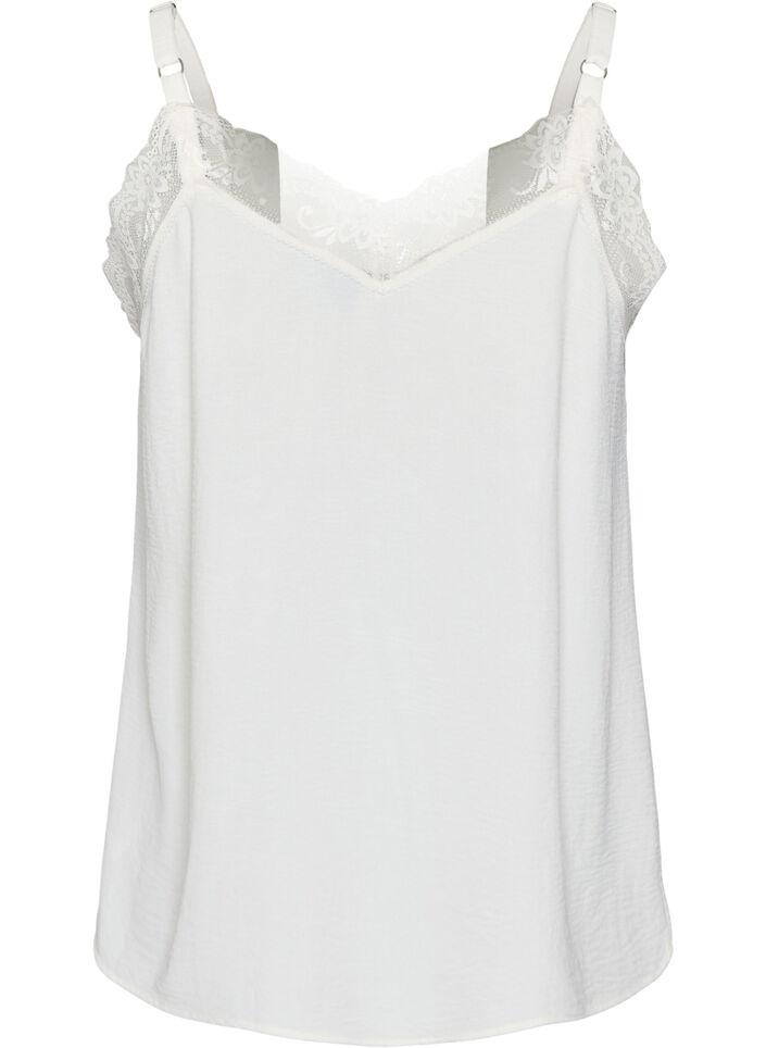 Cami top with a V-neck and lace trim, Vanilla, Packshot image number 1