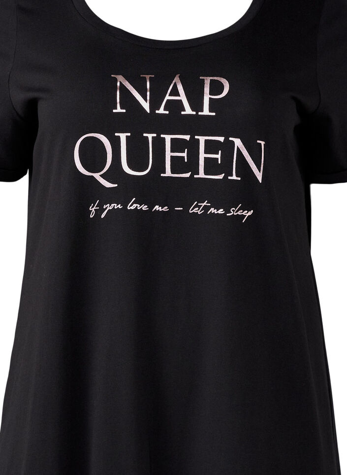 Short-sleeved nightgown in organic cotton, Black, Packshot image number 2