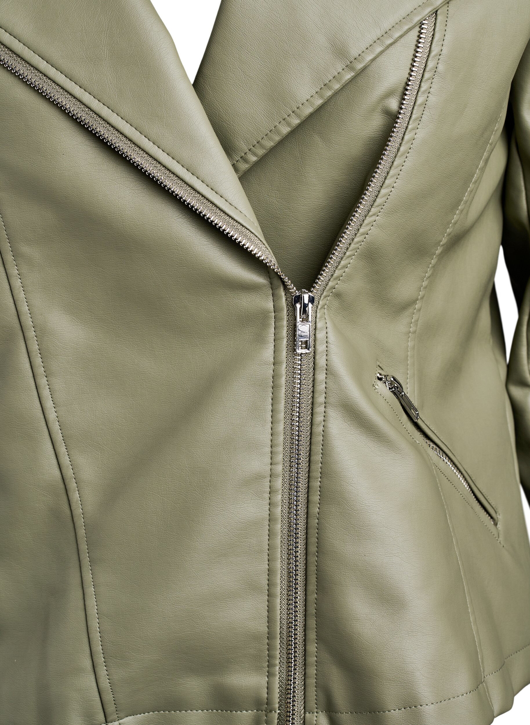 Zizzifashion Biker jacket in faux leather, Green, Packshot image number 2