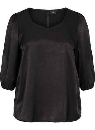 A-line, v-neck blouse with 3/4 balloon sleeves, Black, Packshot image number 0