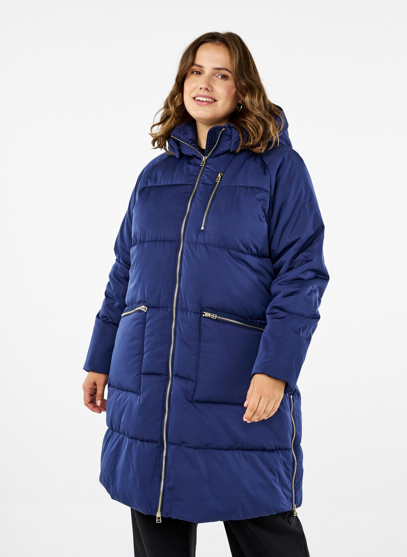 Puffer coat with hood, Blue, Model image number 0