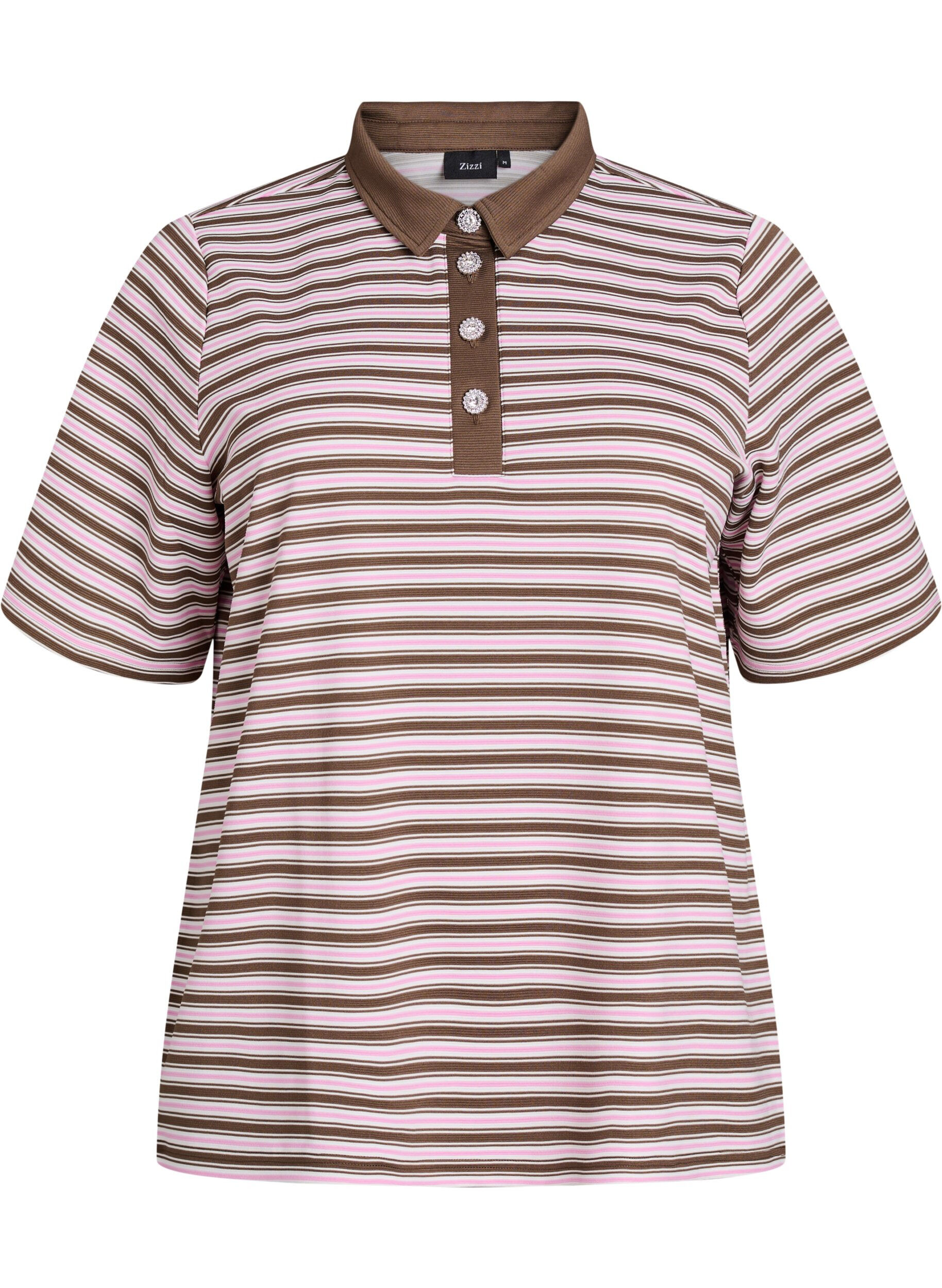 Striped polo shirt with short sleeves and buttons