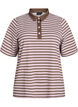 Striped polo shirt with short sleeves and buttons, Brown, Packshot image number 0