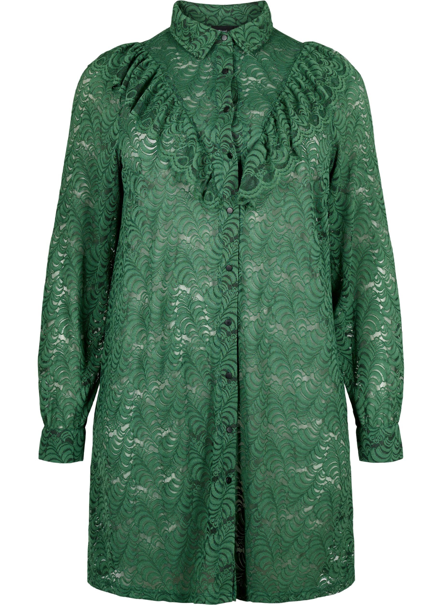 Zizzifashion Lace shirt dress with frills, Hunter Green, Packshot image number 0