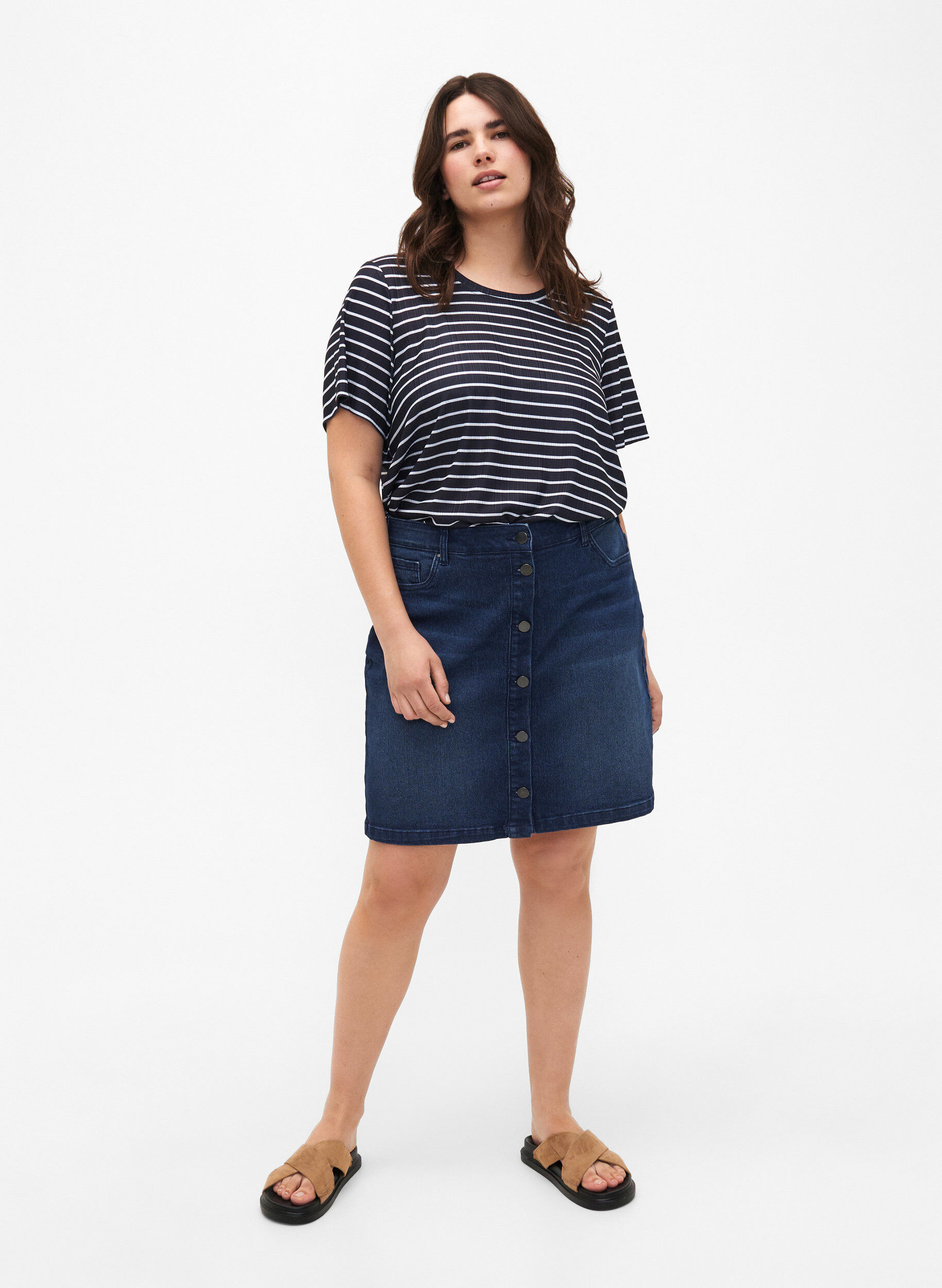 Zizzifashion FLASH - Denim skirt with button closure, Blue, Model image number 1