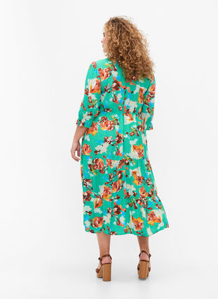 Printed viscose dress with smock at the top, Arcadia AOP, Model image number 1