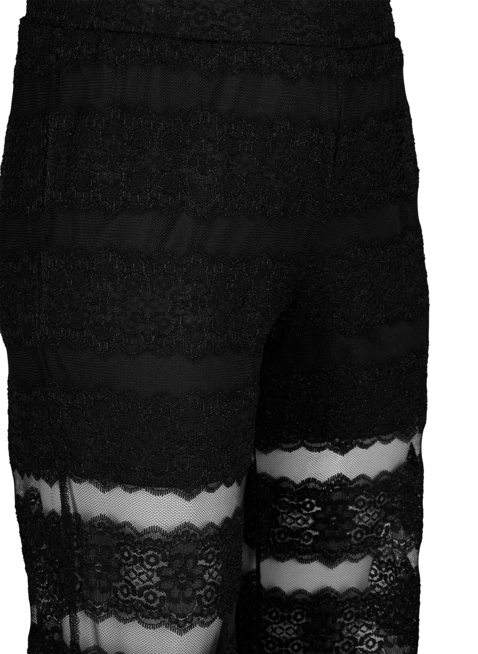 Zizzifashion Loose trousers with lace and sheer mesh, Black, Packshot image number 2