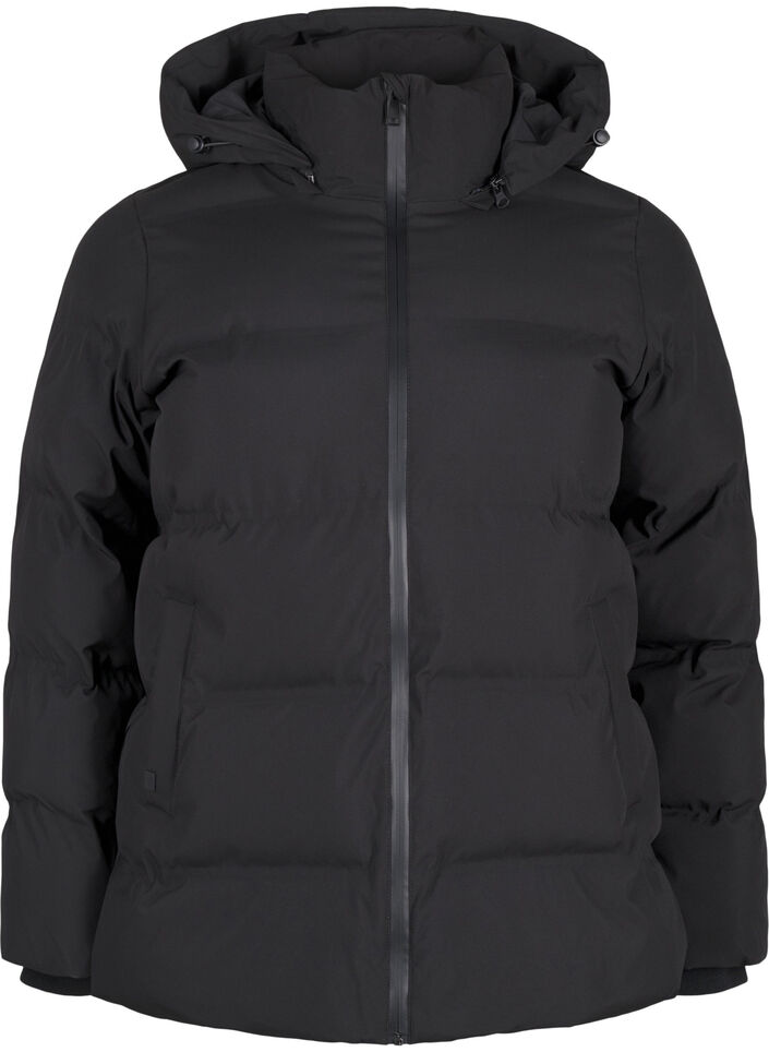 Short puffer jacket with hood, Black, Packshot image number 0
