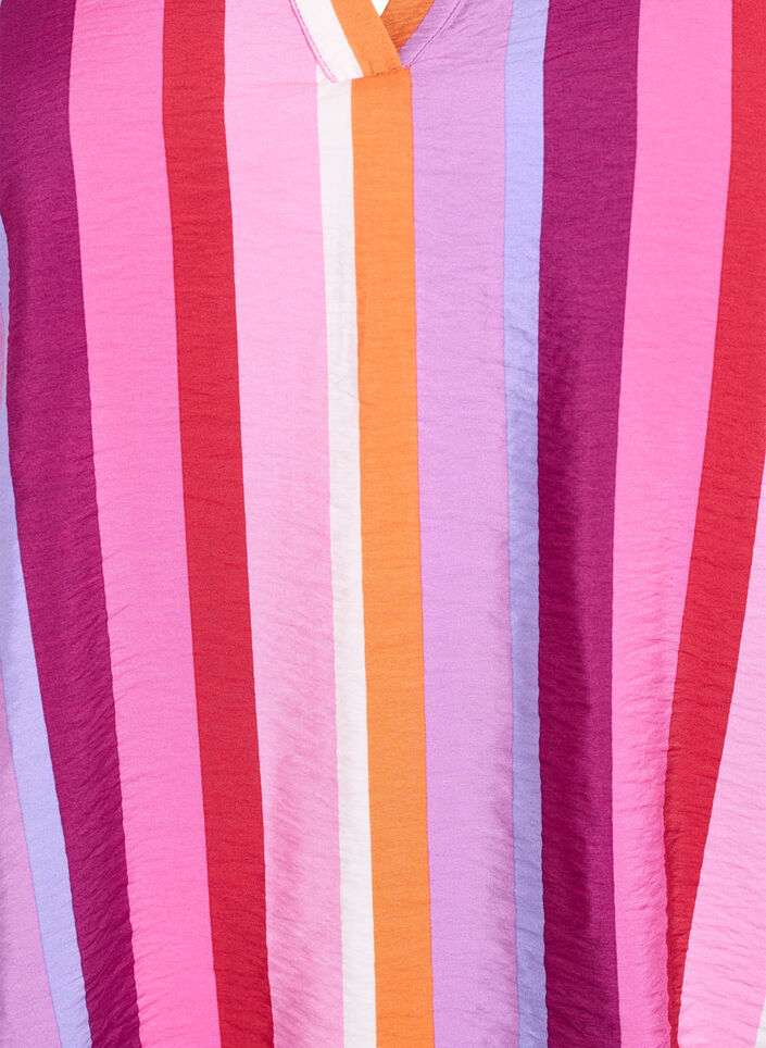 Striped viscose blouse with short sleeves, Pink, Packshot image number 2