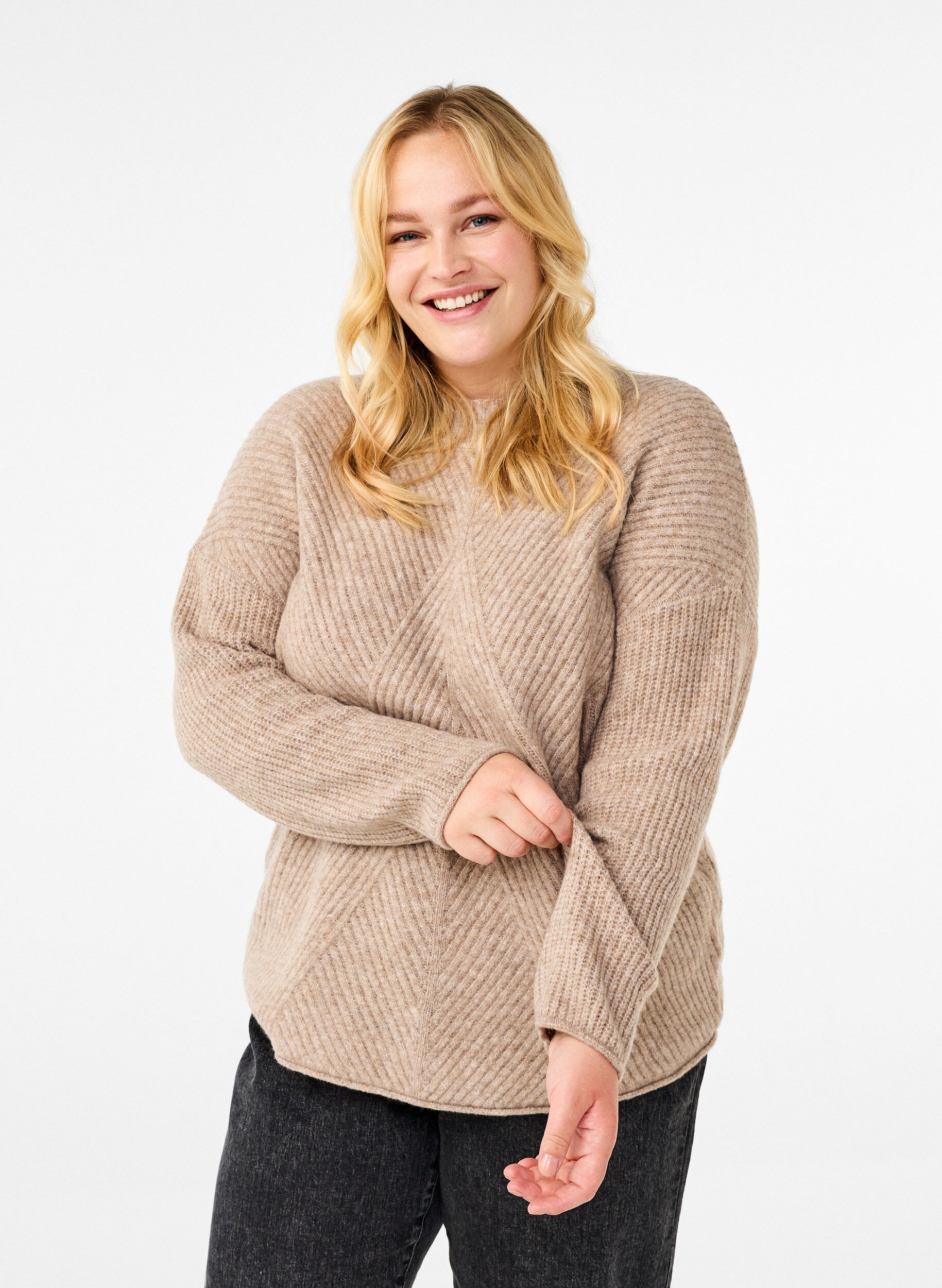 Zizzifashion Jumper with a striped pattern and long sleeves, Simply Taupe Mel., Model image number 0