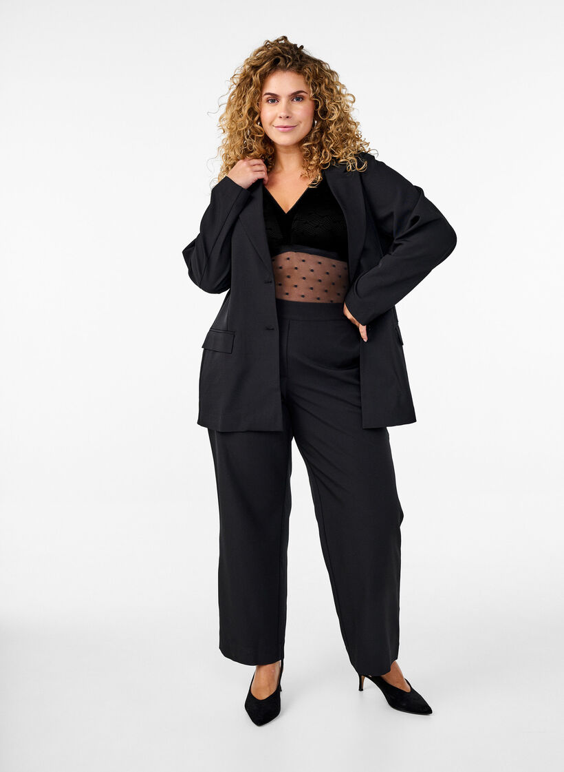 Bodystocking with dotted mesh and removable pads, Black, Model image number 4