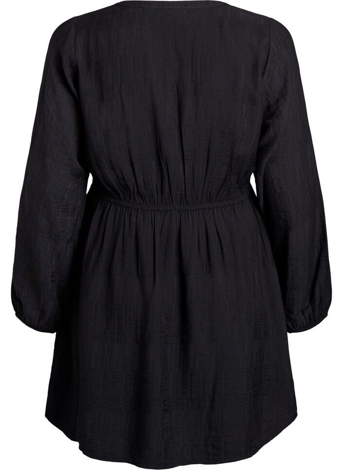 Short textured dress with wrap look, Black, Packshot image number 1