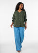 Blouse in linen and viscose with V-neck, Green, Model image number 1