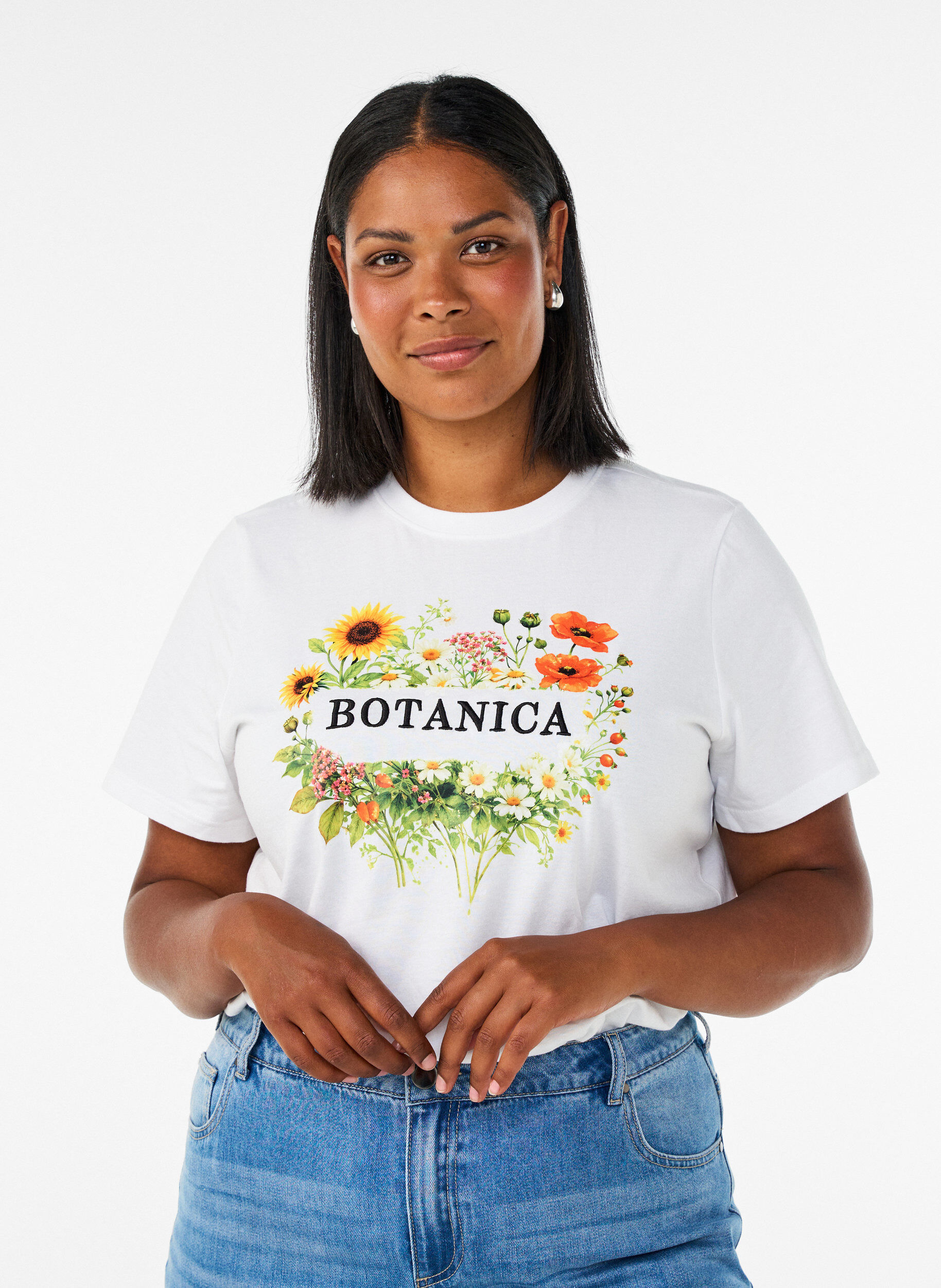 Organic cotton T-shirt with front print, White, Model