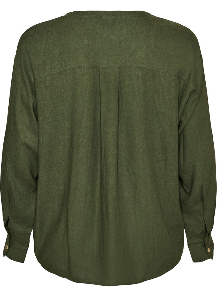 Blouse in linen and viscose with V-neck, Green, Packshot image number 1