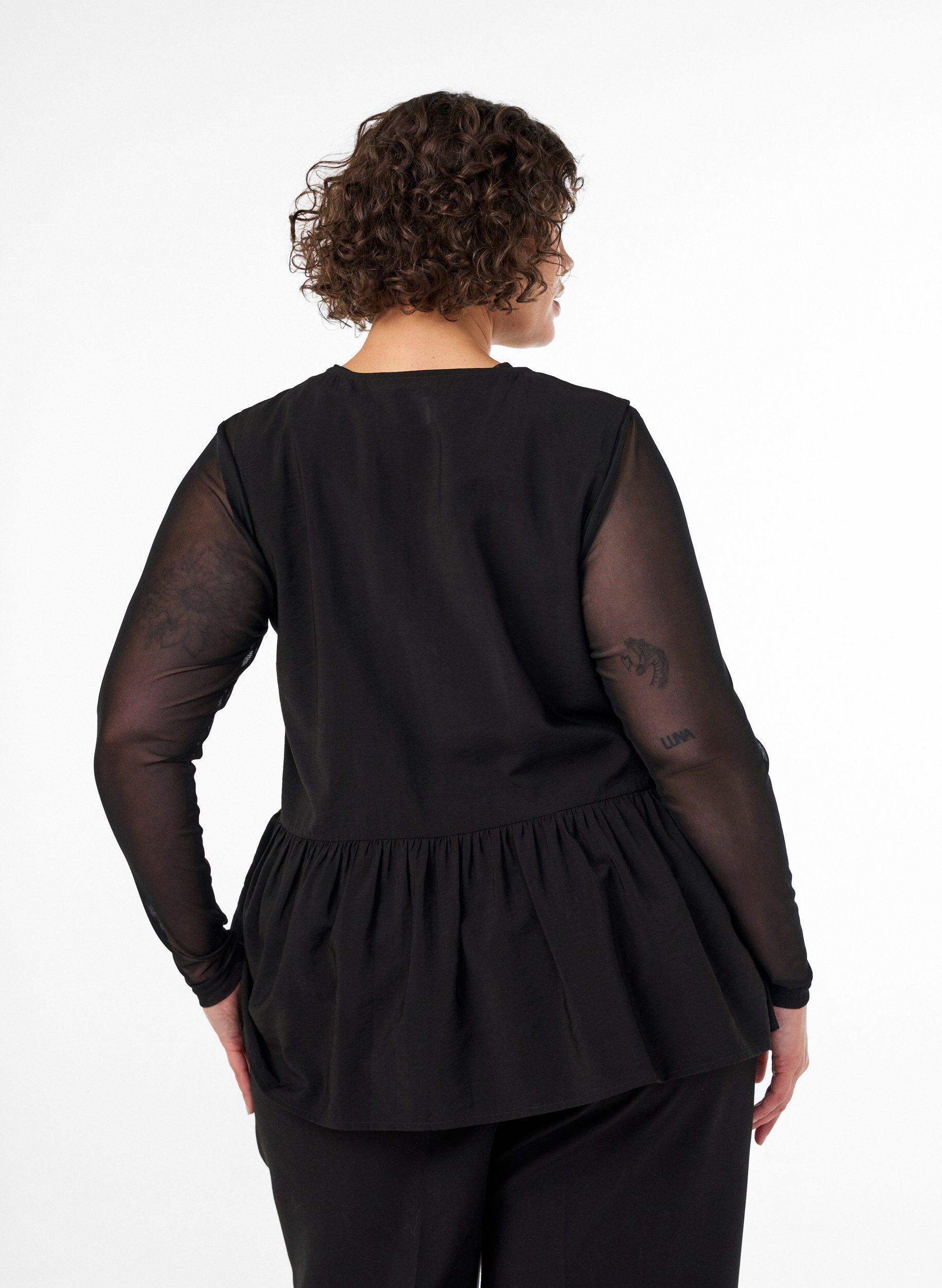 ZizzifashionSleeveless peplum blouse with decorative buttons, Black, Model image number 2