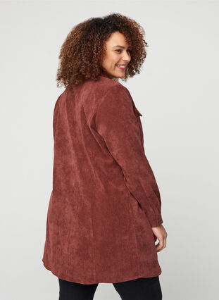 Cotton velvet dress with buttons, Brown ASS, Model image number 1