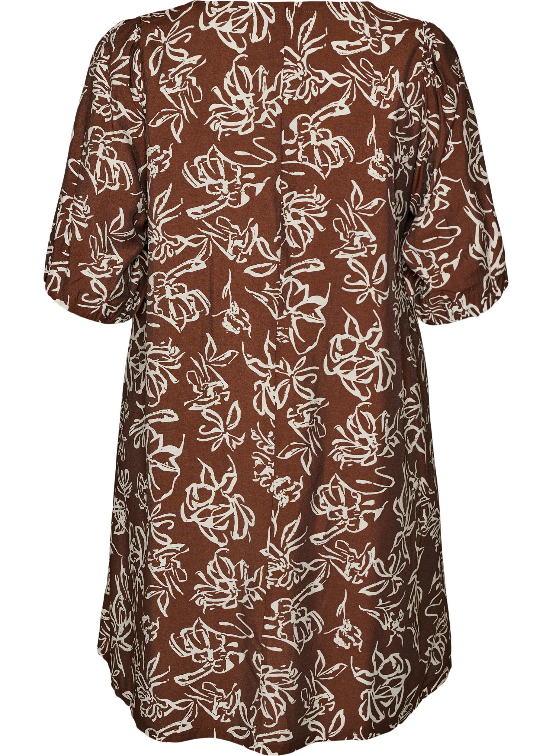 ZizzifashionShort A-line dress with V-neck, Brown, Packshot image number 1