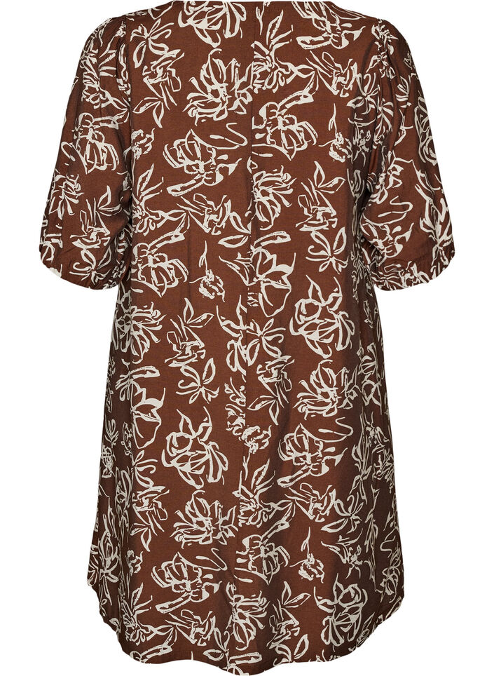 Short A-line dress with V-neck, Brown, Packshot image number 1