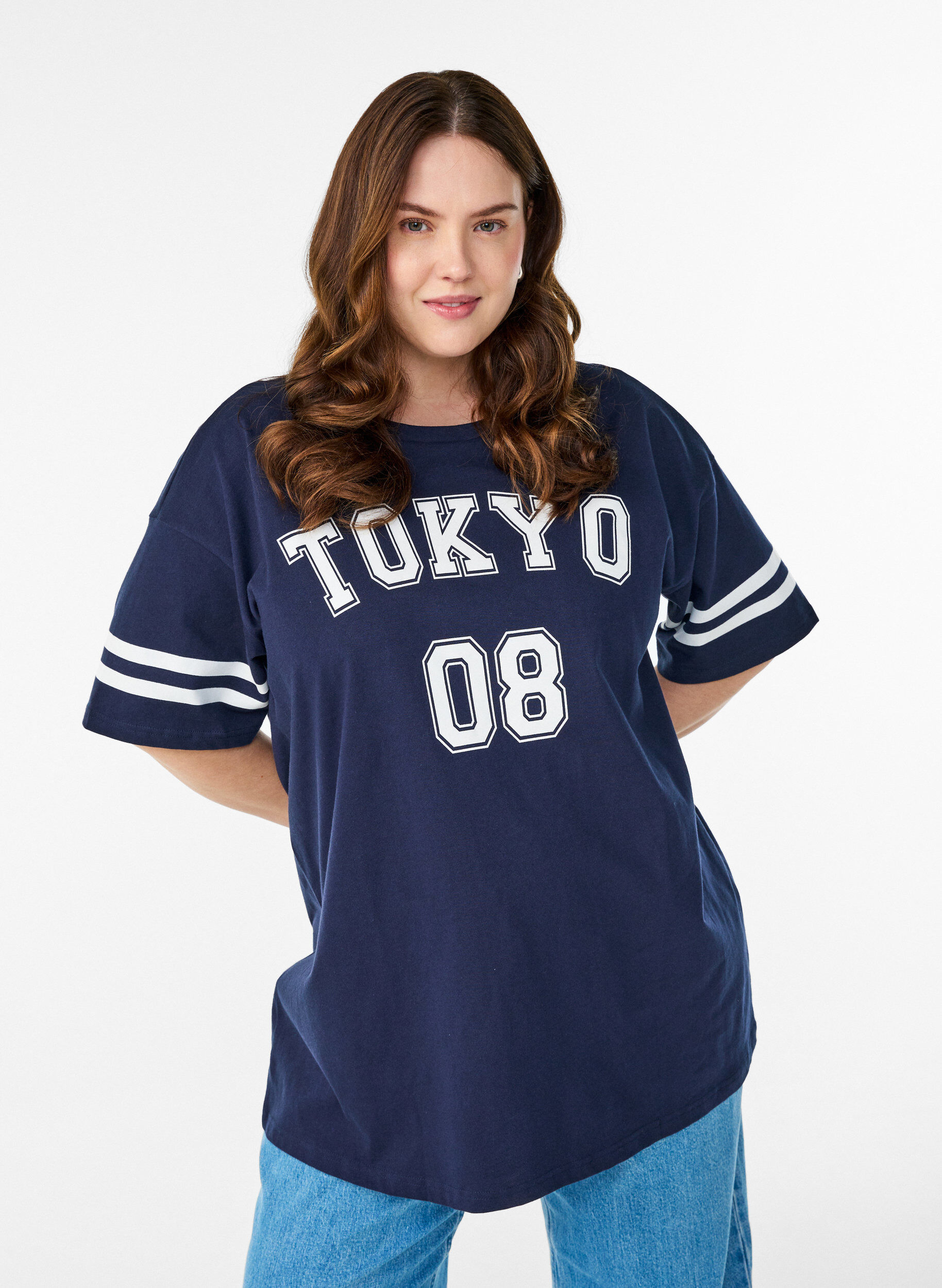 Zizzifashion Sporty oversized college T-shirt, Blue, Model image number 0