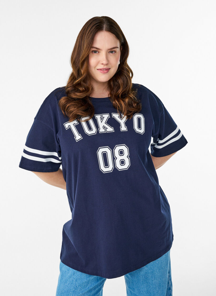 Sporty oversized college T-shirt, Blue, Model image number 0