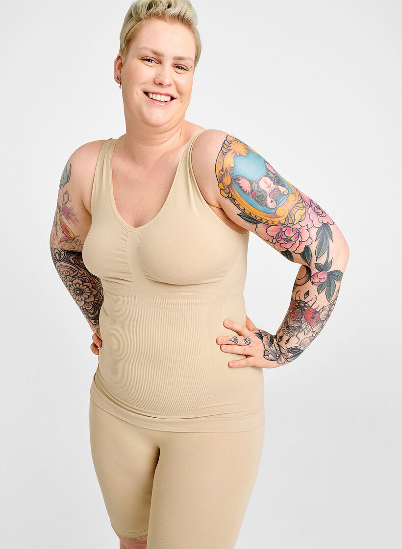 Shapewear top with wide straps, Beige, Image image number 0