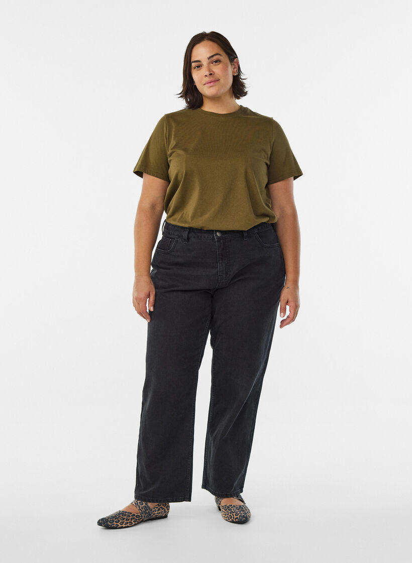 Basic cotton T-shirt with round neck, Green, Model image number 1