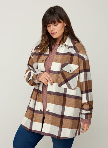 Oversize checked shirt jacket, Brown Check Ass, Model image number 0