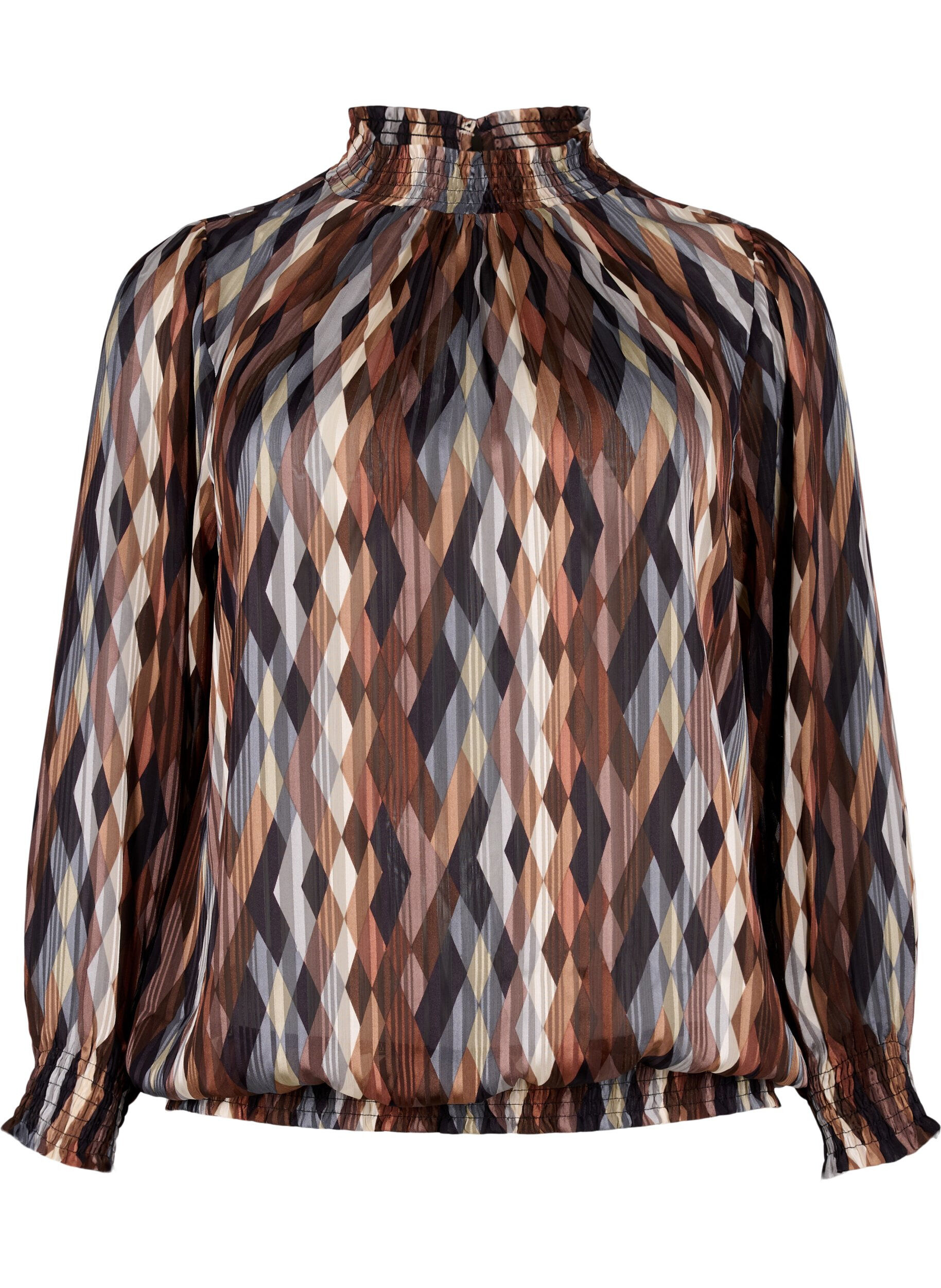 Zizzifashion Printed blouse with smock, Earthy Zig Zag, Packshot image number 0