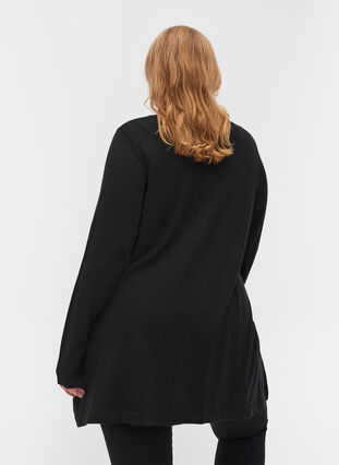 Plain knitted blouse with rounded neckline, Black, Model image number 1