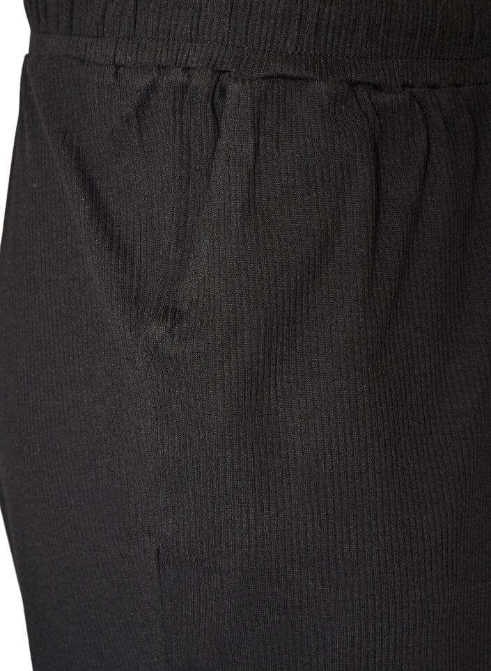 Ribbed pyjama bottoms with straight legs, Black, Packshot image number 3