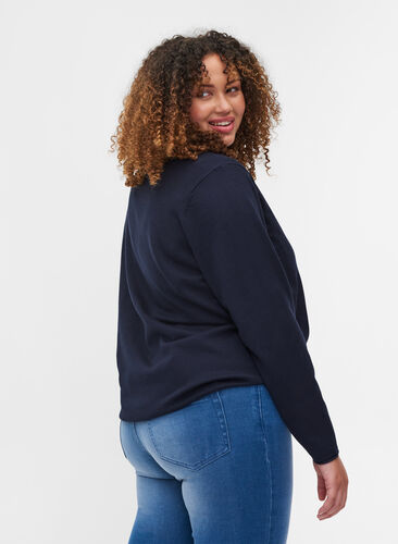 Plain, viscose blend knitted blouse, Night Sky, Model image number 1