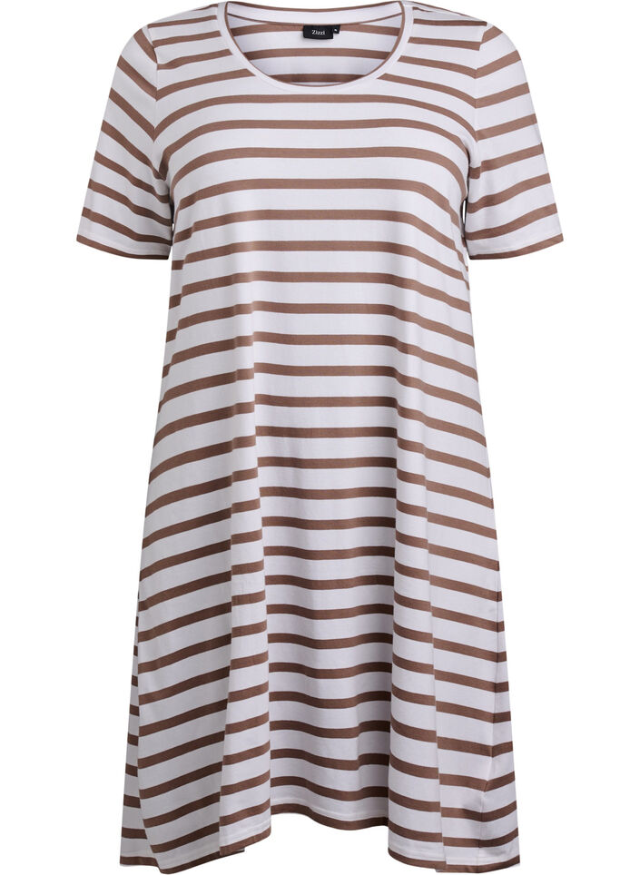 Striped jersey dress with short sleeves, White, Packshot image number 0