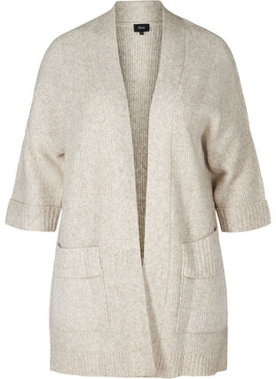 Long knitted cardigan with large pockets, Pumice Stone Mel, Packshot image number 0