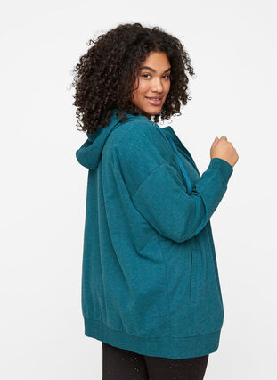 Sweater cardigan with a zip and hood, Deep Teal, Model image number 1