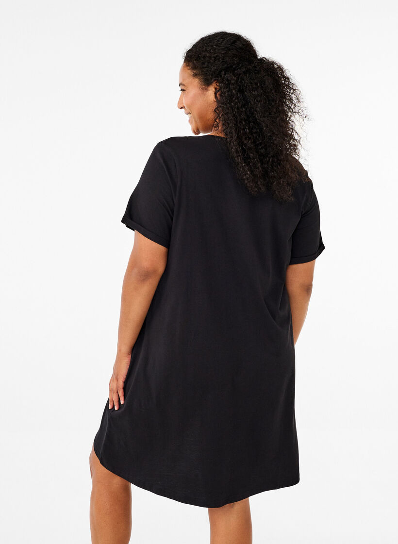 Short-sleeved nightgown in organic cotton, Black, Model image number 2