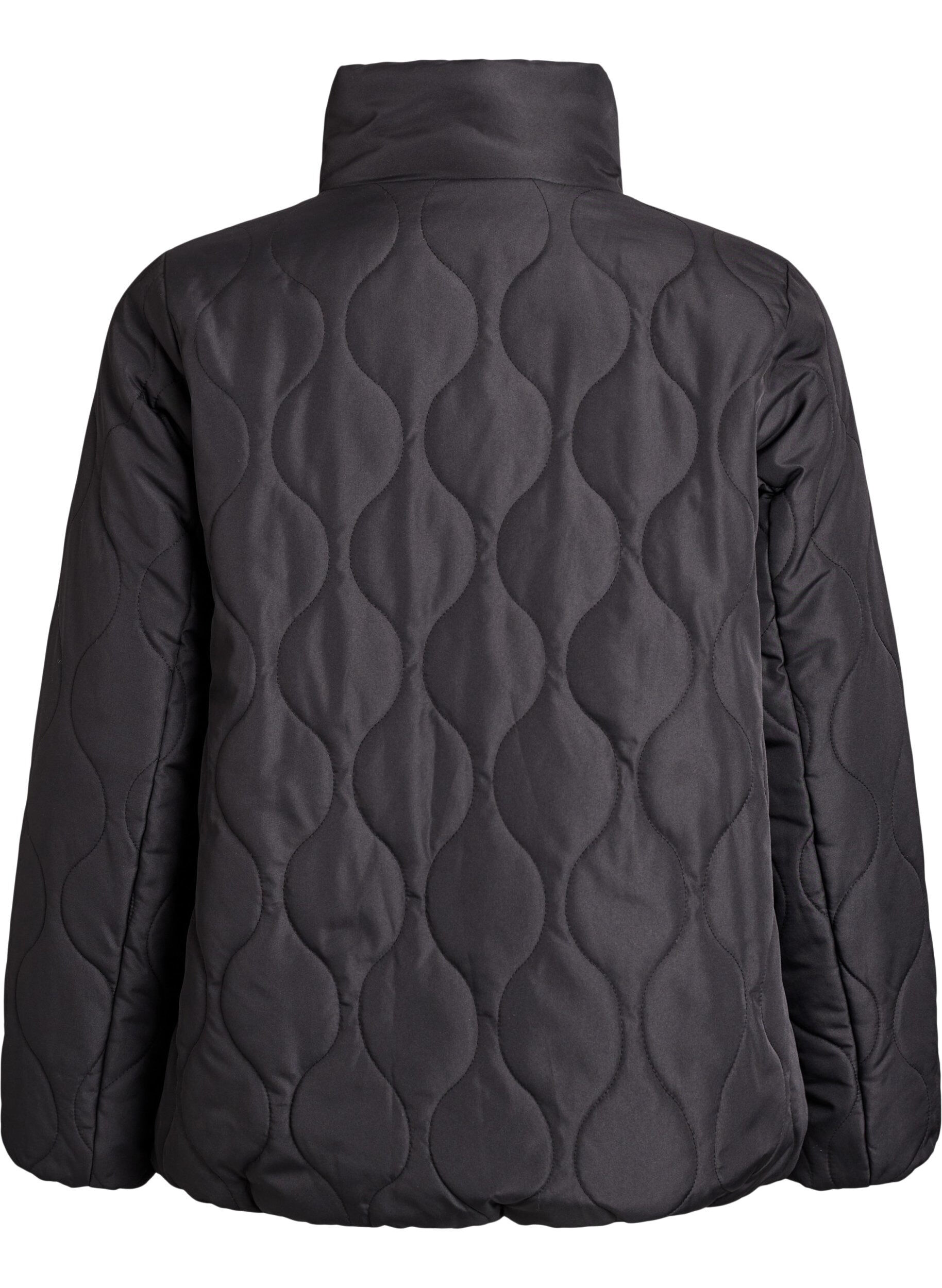 Zizzifashion Short quilted jacket with bows and high collar, Black, Packshot image number 1